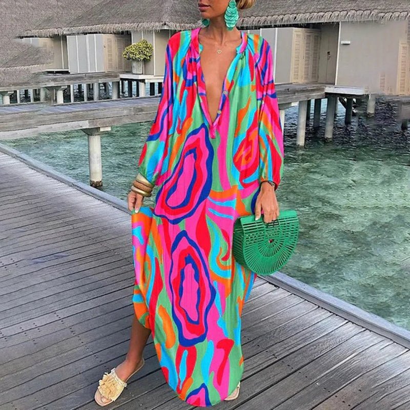 Lily | Maxi Kaftan Dress Abstract Print Flowing Beach Cover