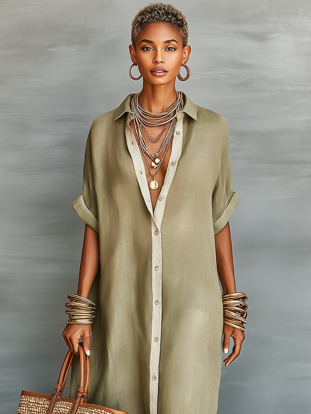 Sophie | Maxi Shirt Dress Linen Blend Short Sleeve Minimalist