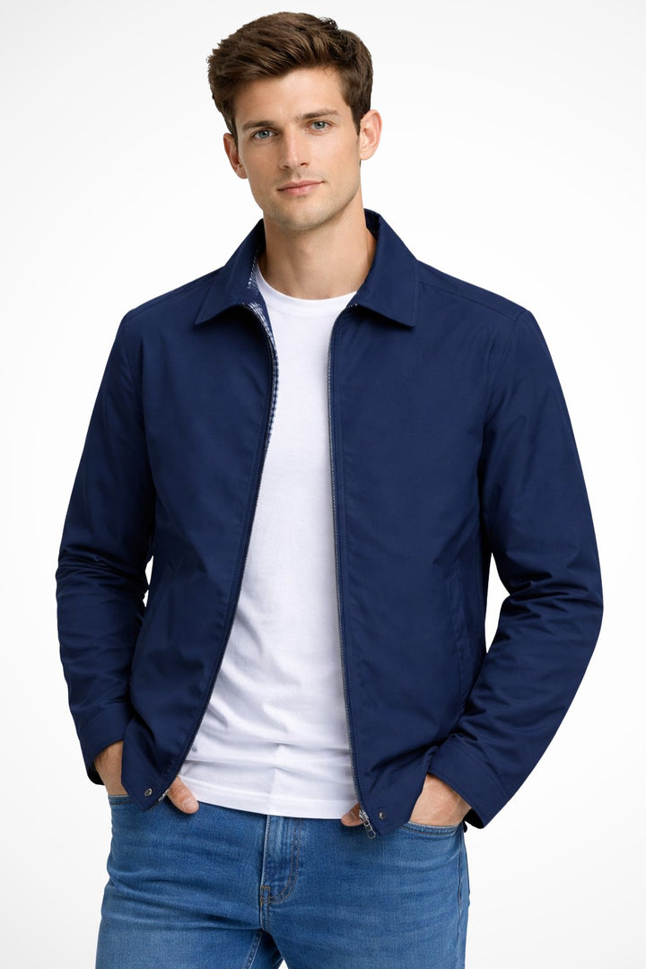 Alfie | Men's Harrington Jacket Zip Front Collared Check Lining