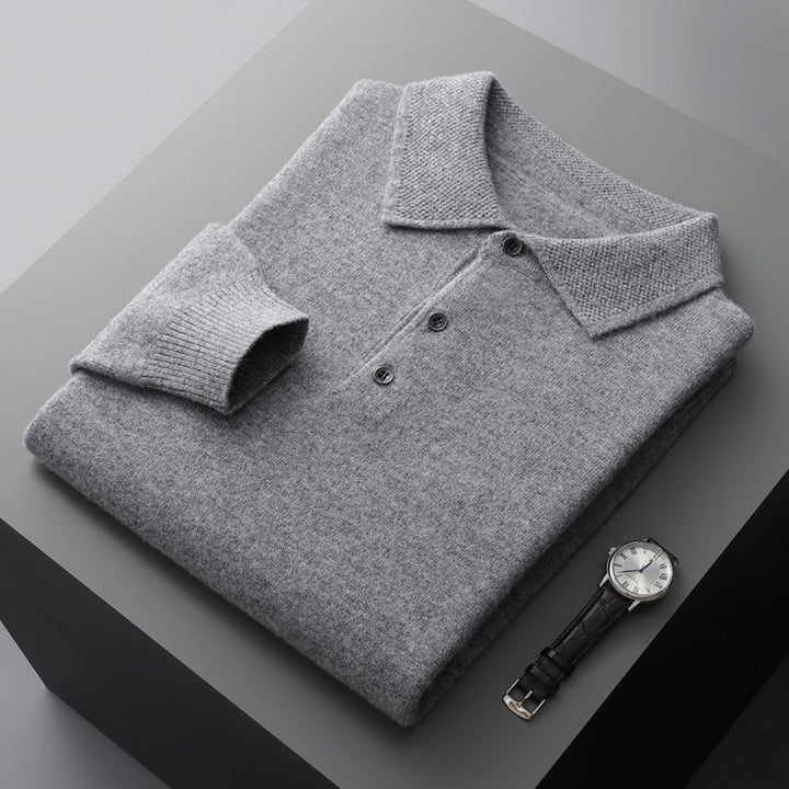 Edward | Men's Knit Cotton Long Sleeve Three-Button Polo Jumper