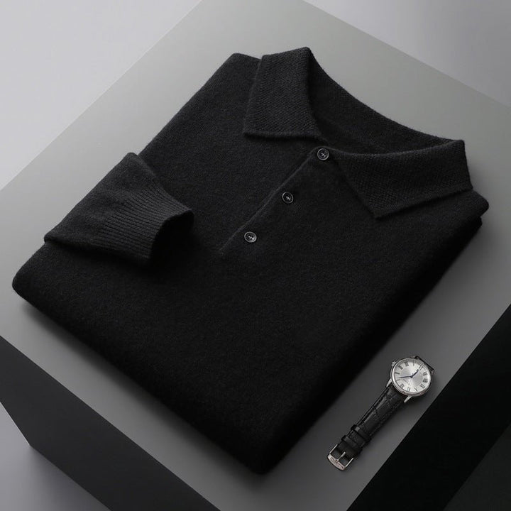 Edward | Men's Knit Cotton Long Sleeve Three-Button Polo Jumper