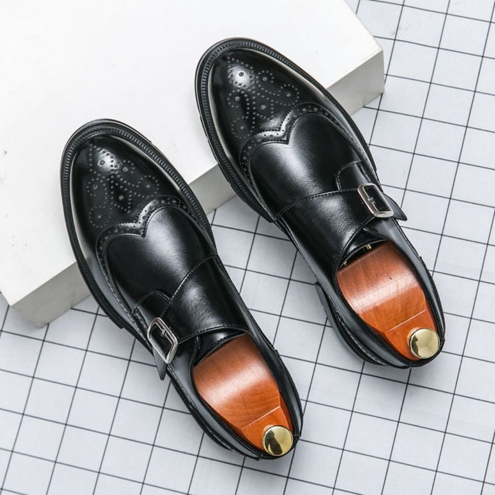 Harry | Men's Leather-Look Monk Strap Wingtip Brogue Dress Shoes