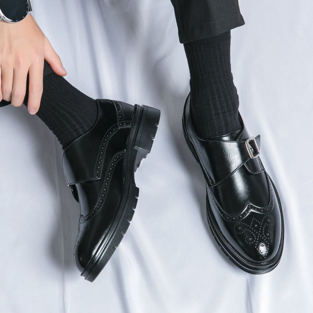 Harry | Men's Leather-Look Monk Strap Wingtip Brogue Dress Shoes