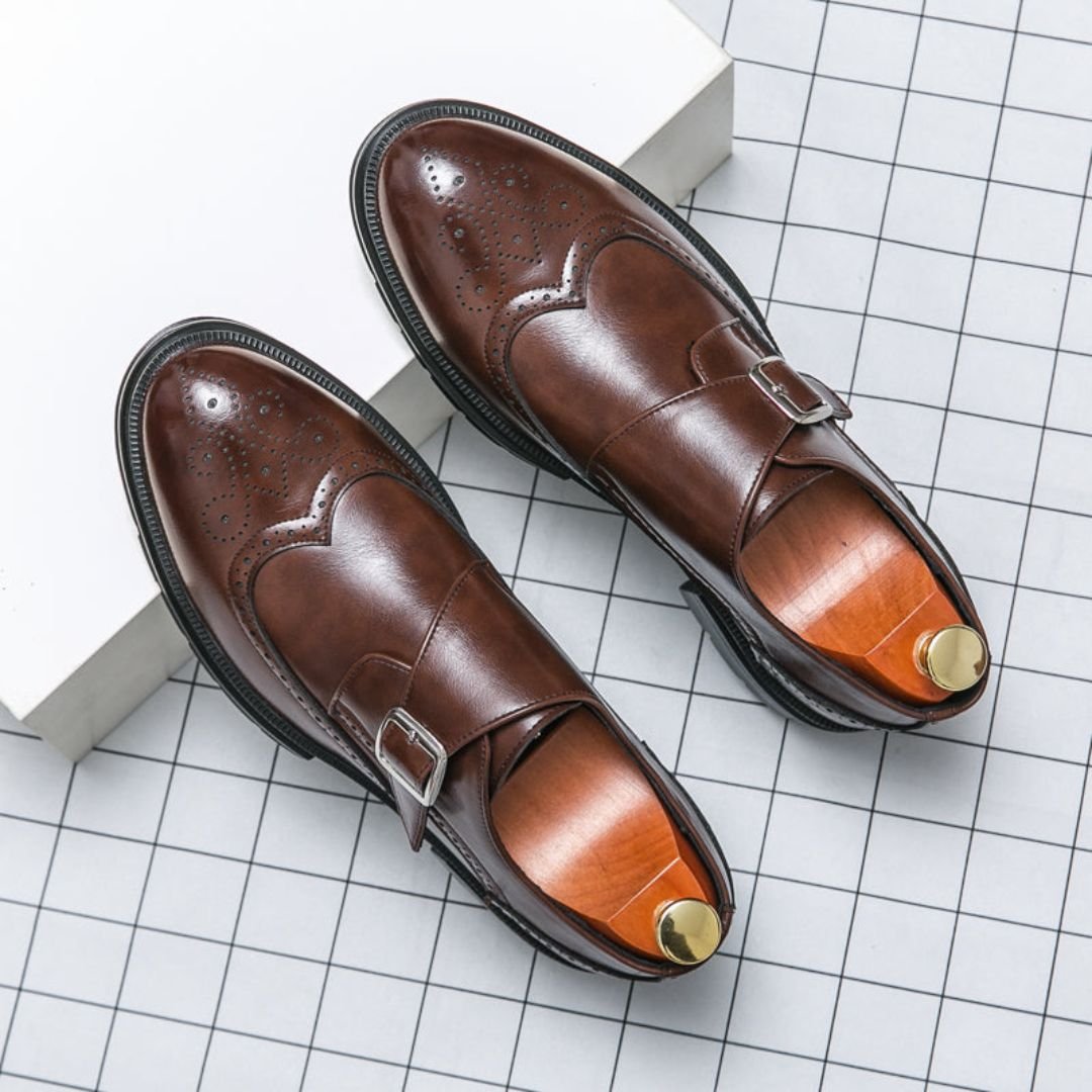 Harry | Men's Leather-Look Monk Strap Wingtip Brogue Dress Shoes