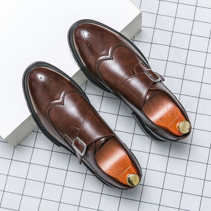 Harry | Men's Leather-Look Monk Strap Wingtip Brogue Dress Shoes