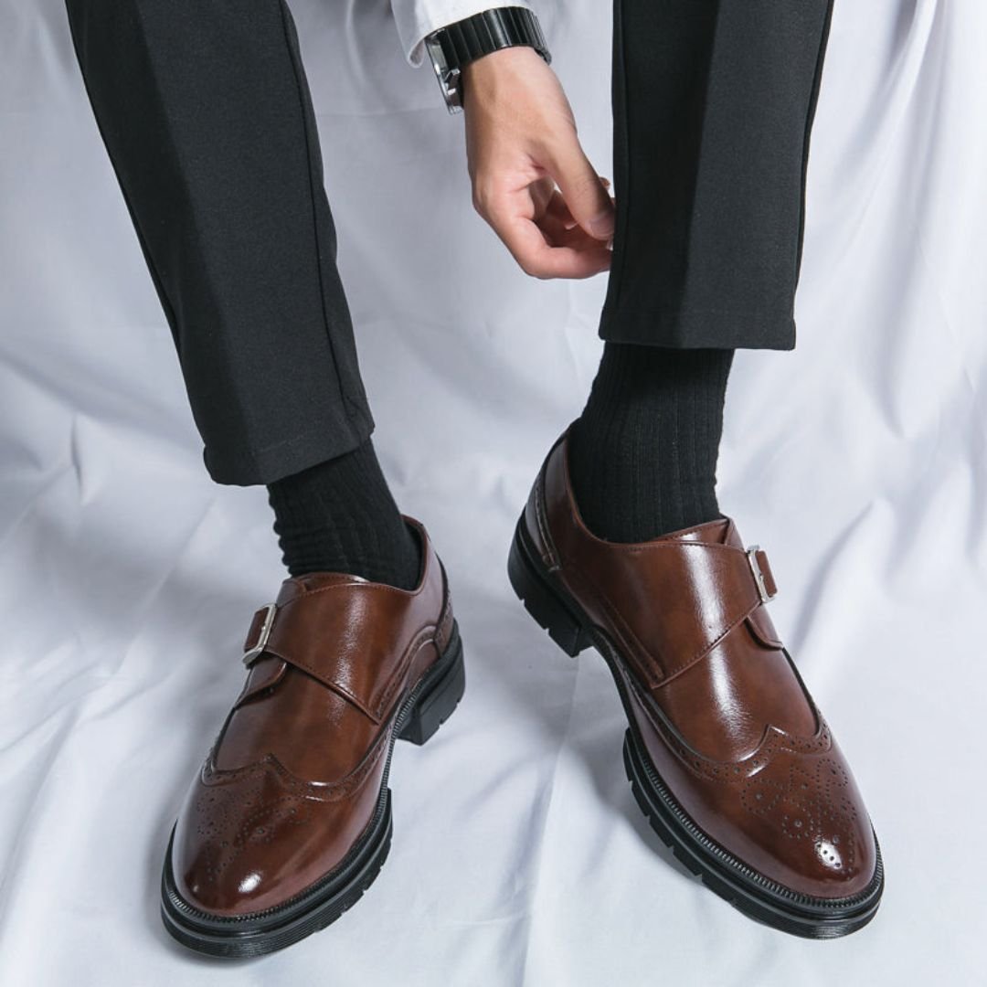 Harry | Men's Leather-Look Monk Strap Wingtip Brogue Dress Shoes