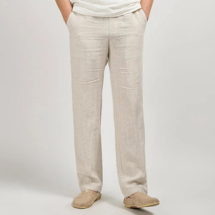 Noah | Men's Linen Trousers Straight Leg Elastic Waist Casual