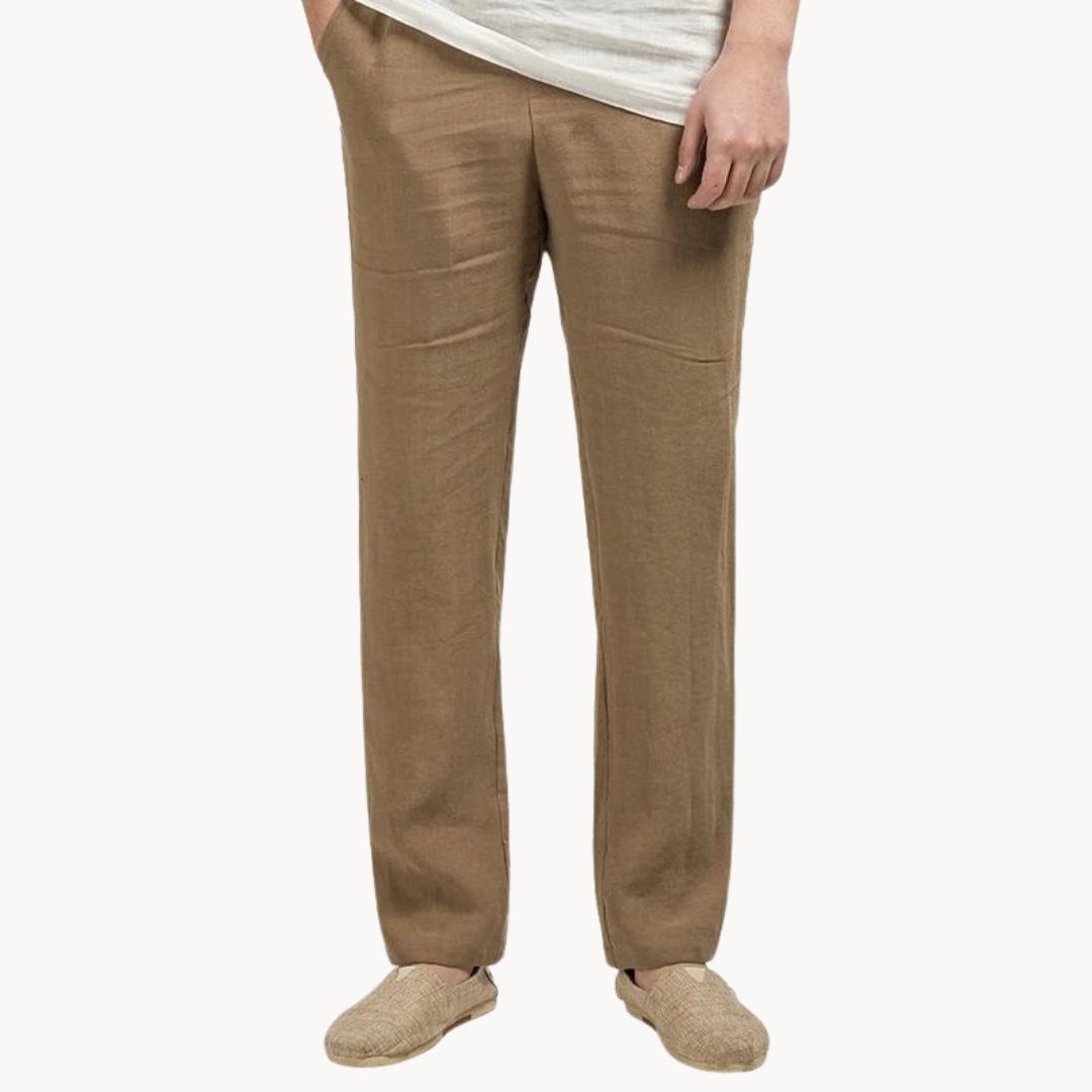Noah | Men's Linen Trousers Straight Leg Elastic Waist Casual