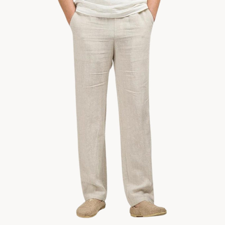 Noah | Men's Linen Trousers Straight Leg Elastic Waist Casual