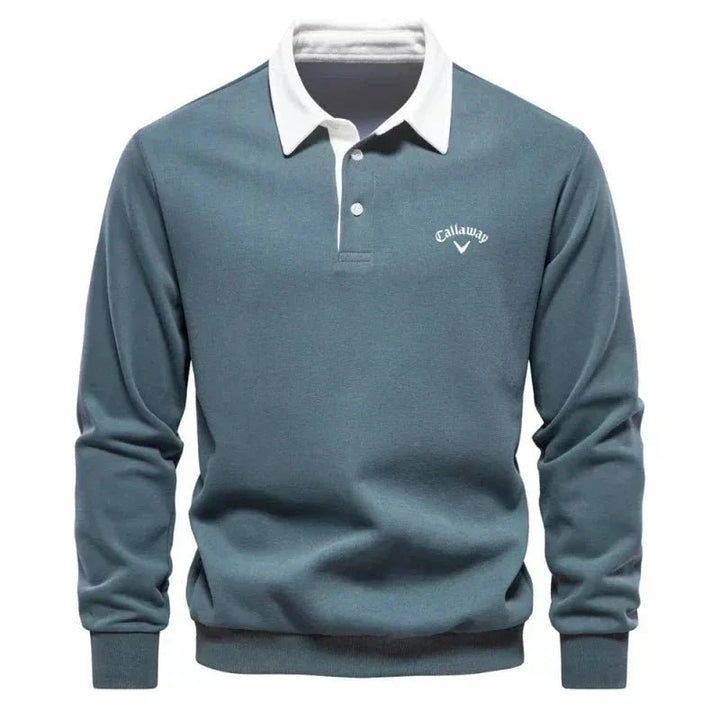 Henry | Men's Long-Sleeve Contrast Collar Cotton-Blend Golf Polo Jumper