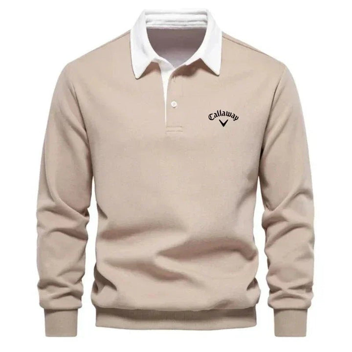 Henry | Men's Long-Sleeve Contrast Collar Cotton-Blend Golf Polo Jumper