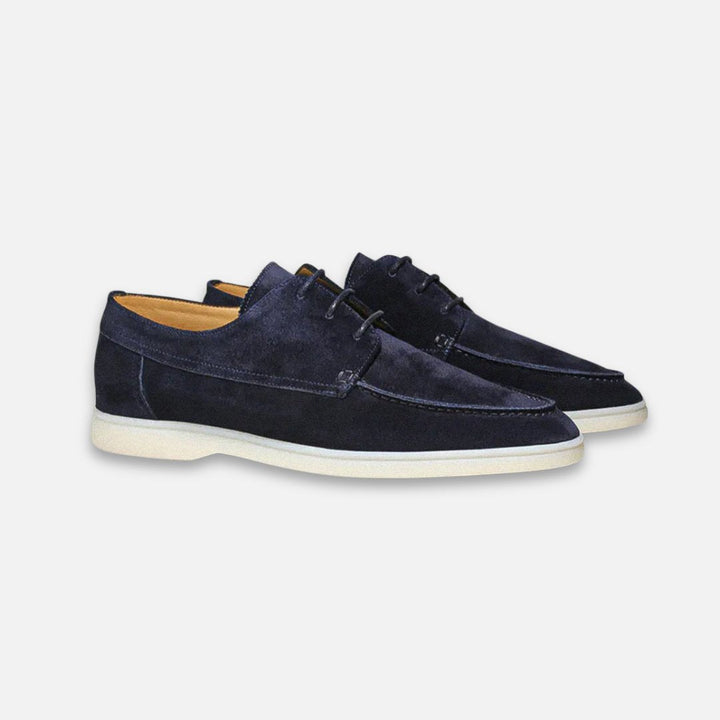 Leo | Men's Navy Suede Lace-Up Hybrid Boat Derby Loafers