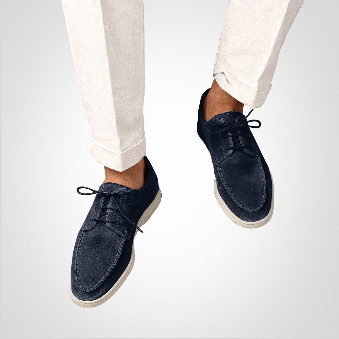 Leo | Men's Navy Suede Lace-Up Hybrid Boat Derby Loafers