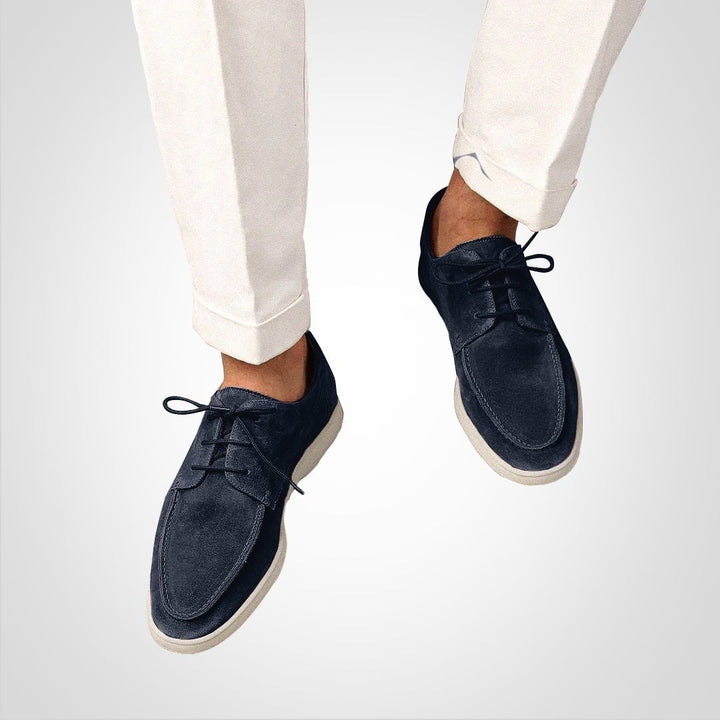 Leo | Men's Navy Suede Lace-Up Hybrid Boat Derby Loafers