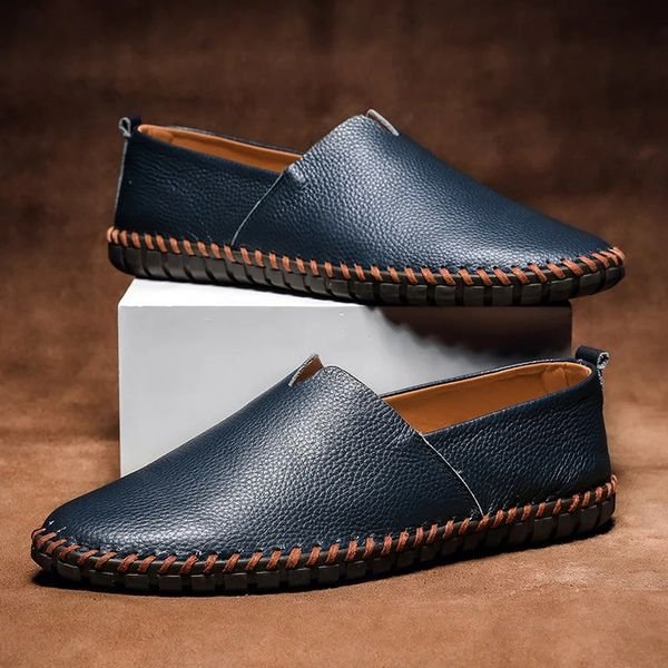 Arthur | Men's Pebbled-Grain Leather-Look Slip-On Loafers Whipstitch Detail