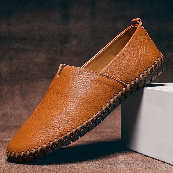 Arthur | Men's Pebbled-Grain Leather-Look Slip-On Loafers Whipstitch Detail