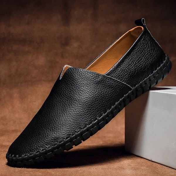 Arthur | Men's Pebbled-Grain Leather-Look Slip-On Loafers Whipstitch Detail