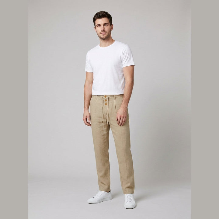 Theo | Men's Relaxed-Fit Drawstring Linen Straight-Leg Trousers