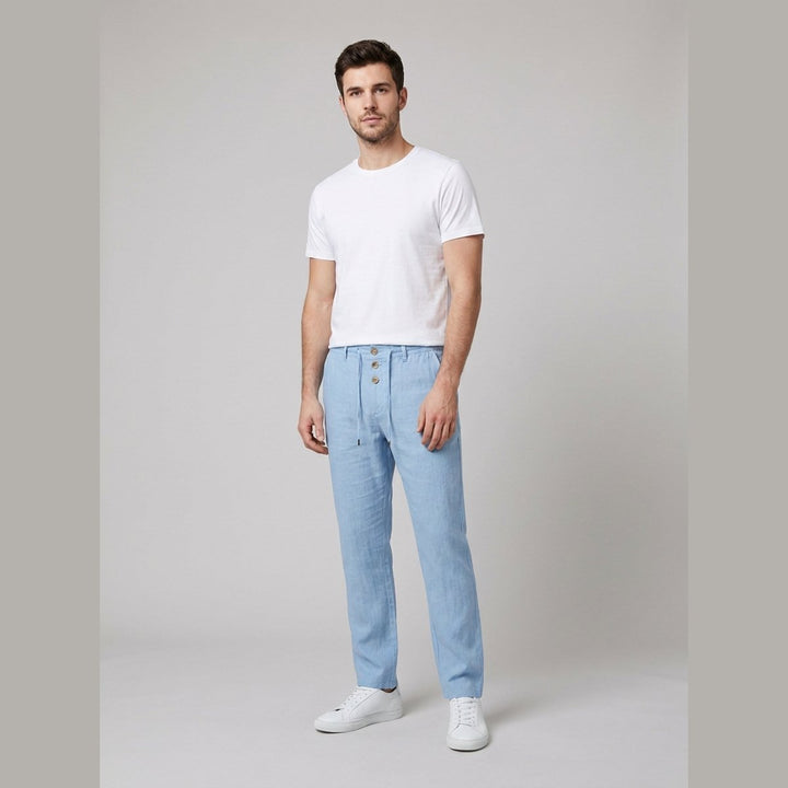 Theo | Men's Relaxed-Fit Drawstring Linen Straight-Leg Trousers