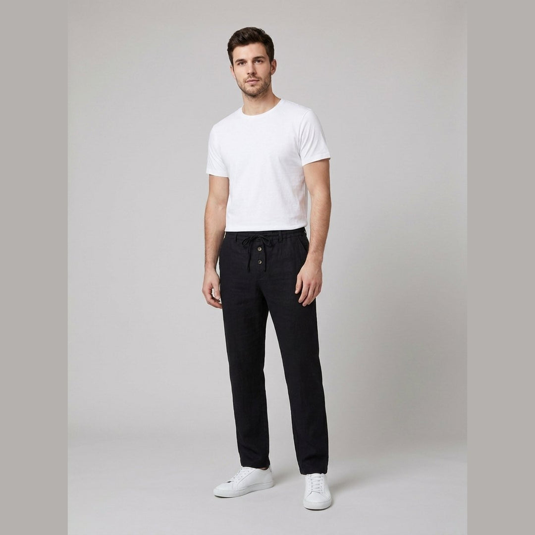 Theo | Men's Relaxed-Fit Drawstring Linen Straight-Leg Trousers