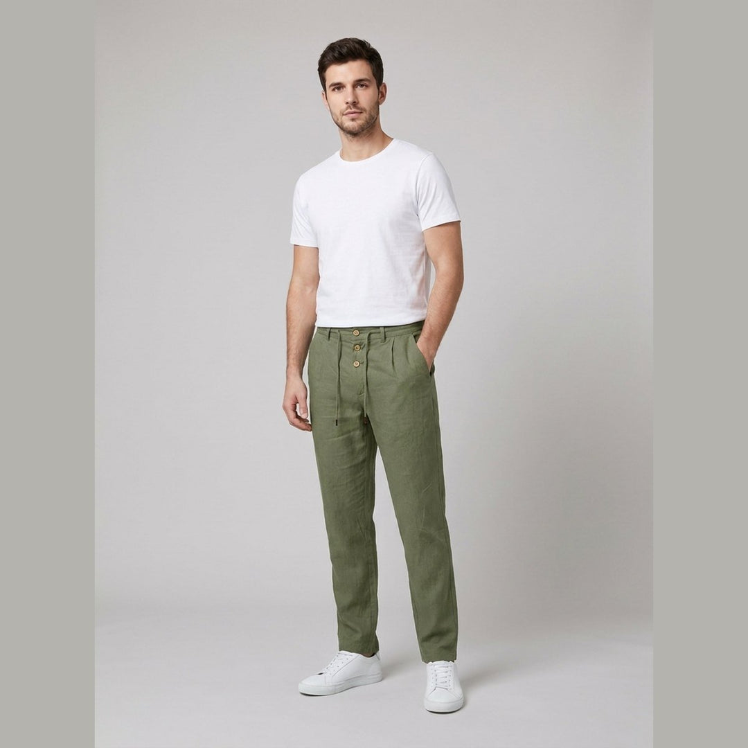 Theo | Men's Relaxed-Fit Drawstring Linen Straight-Leg Trousers