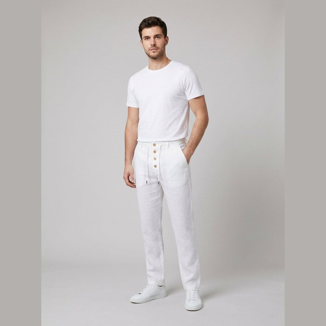 Theo | Men's Relaxed-Fit Drawstring Linen Straight-Leg Trousers