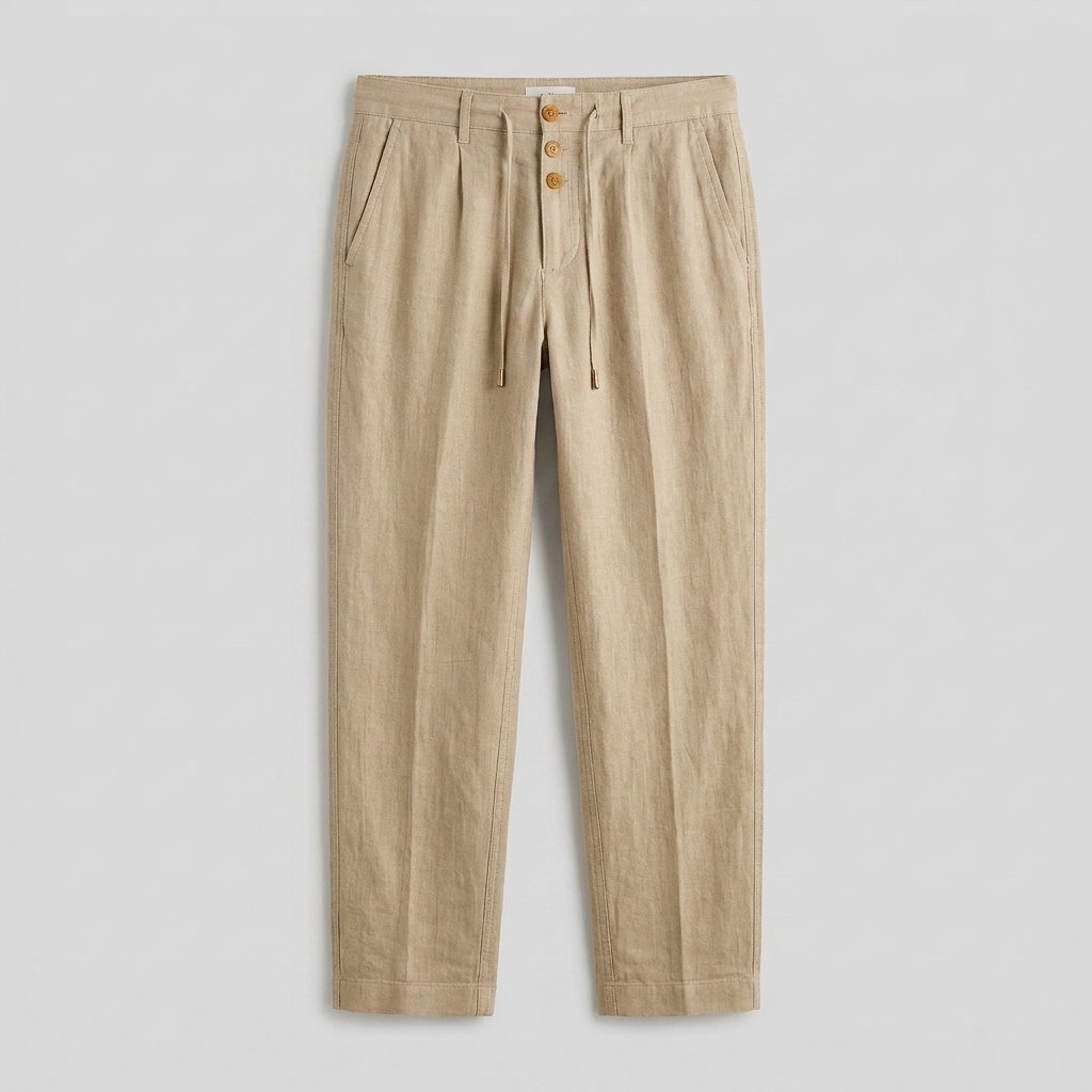 Theo | Men's Relaxed-Fit Drawstring Linen Straight-Leg Trousers
