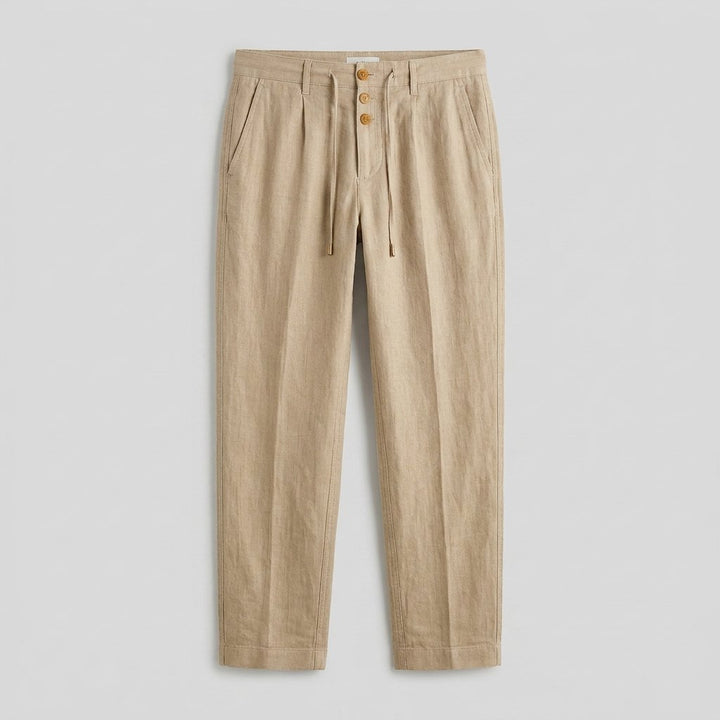 Theo | Men's Relaxed-Fit Drawstring Linen Straight-Leg Trousers