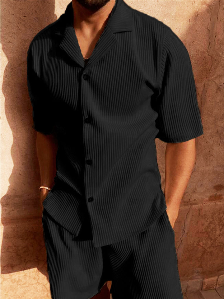 Aaron | Men's Ribbed Button Up Shirt Shorts Set