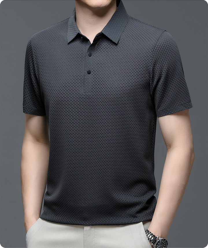Sean | Men's Textured Short Sleeve Button Polo Shirt