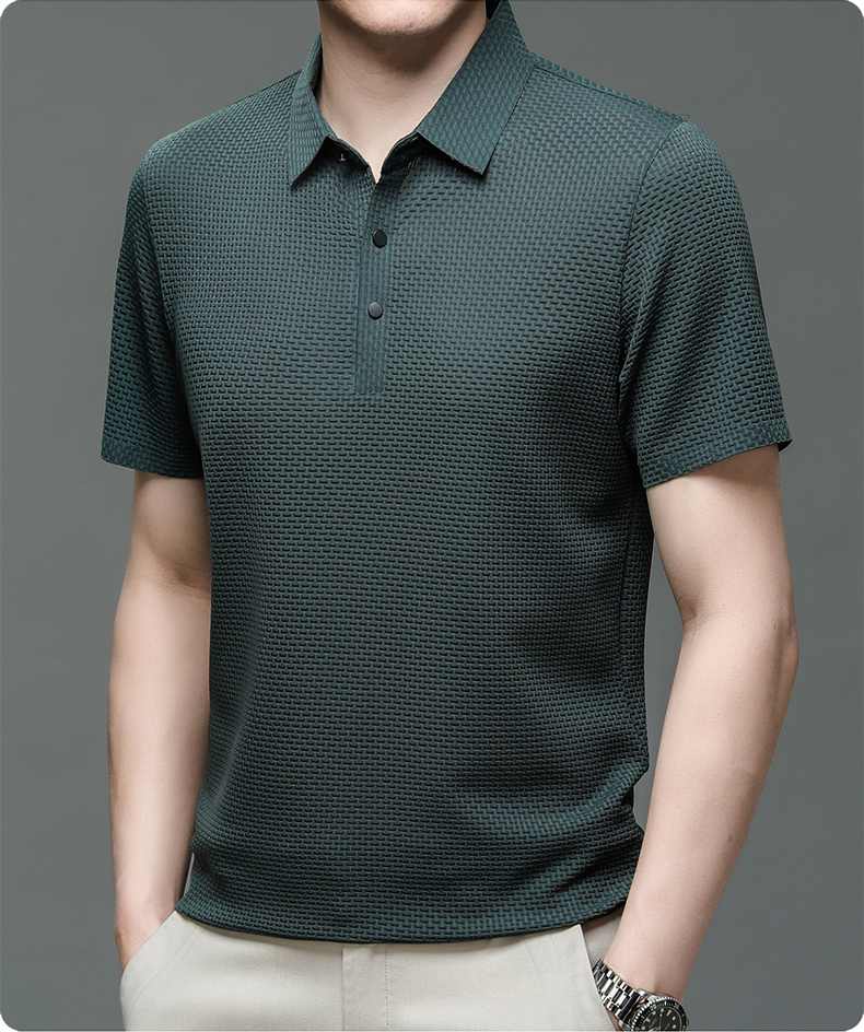 Sean | Men's Textured Short Sleeve Button Polo Shirt