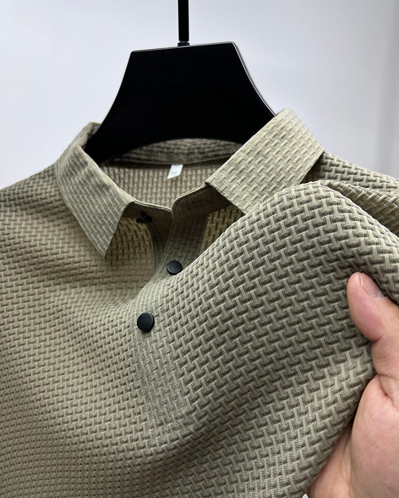 Sean | Men's Textured Short Sleeve Button Polo Shirt