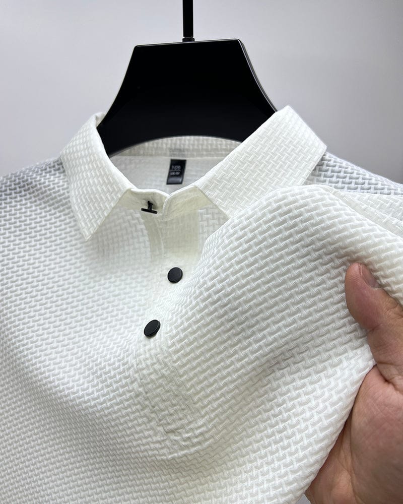 Sean | Men's Textured Short Sleeve Button Polo Shirt