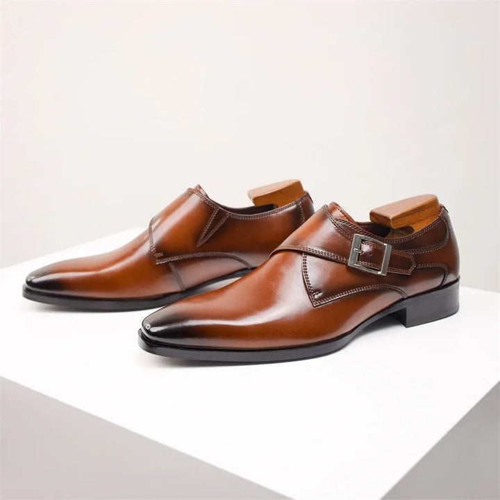 Harry | Men's Tan Leather-Look Single Monk Strap Dress Shoes