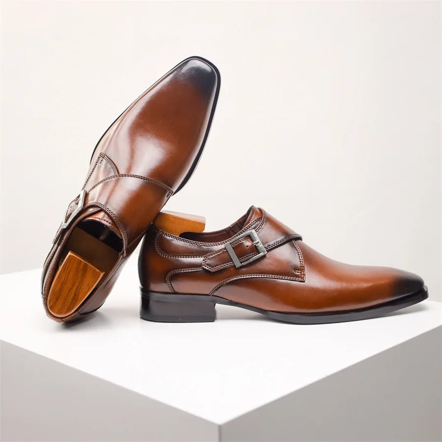 Harry | Men's Tan Leather-Look Single Monk Strap Dress Shoes