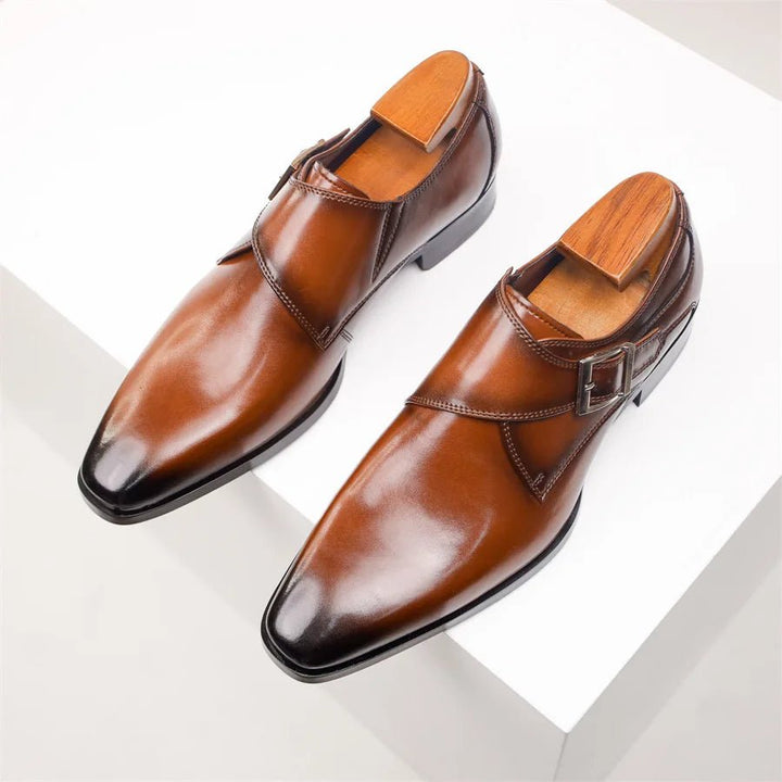 Harry | Men's Tan Leather-Look Single Monk Strap Dress Shoes