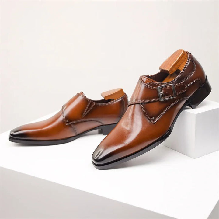 Harry | Men's Tan Leather-Look Single Monk Strap Dress Shoes