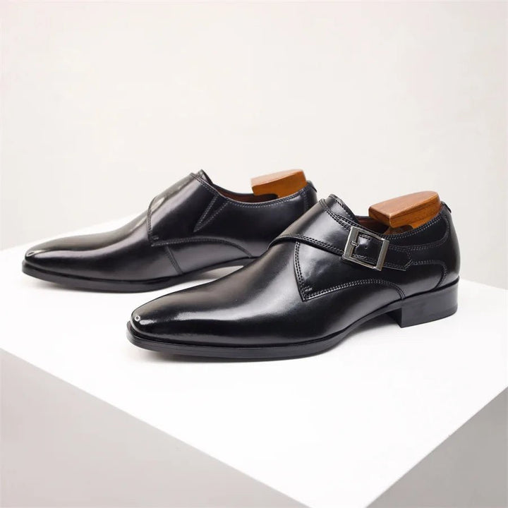Harry | Men's Tan Leather-Look Single Monk Strap Dress Shoes
