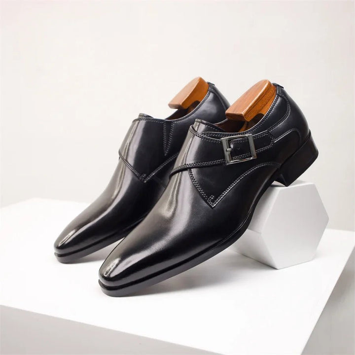 Harry | Men's Tan Leather-Look Single Monk Strap Dress Shoes