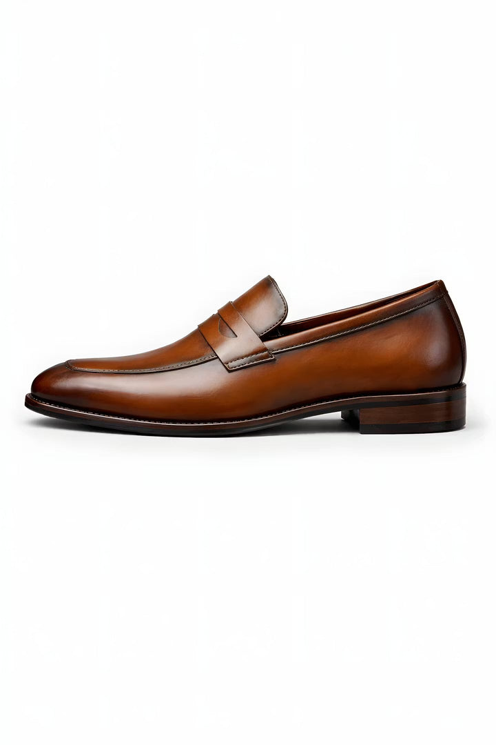 Charlie | Men's Tan Leather-Look Slip-On Penny Loafers