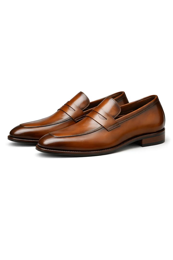 Charlie | Men's Tan Leather-Look Slip-On Penny Loafers
