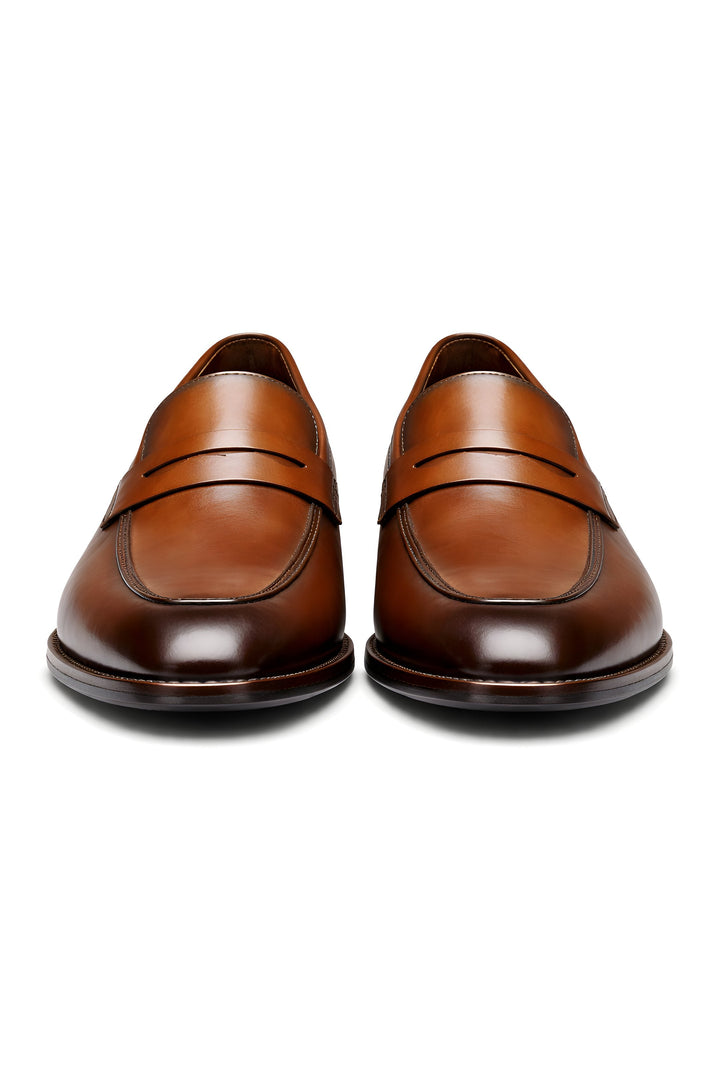 Charlie | Men's Tan Leather-Look Slip-On Penny Loafers