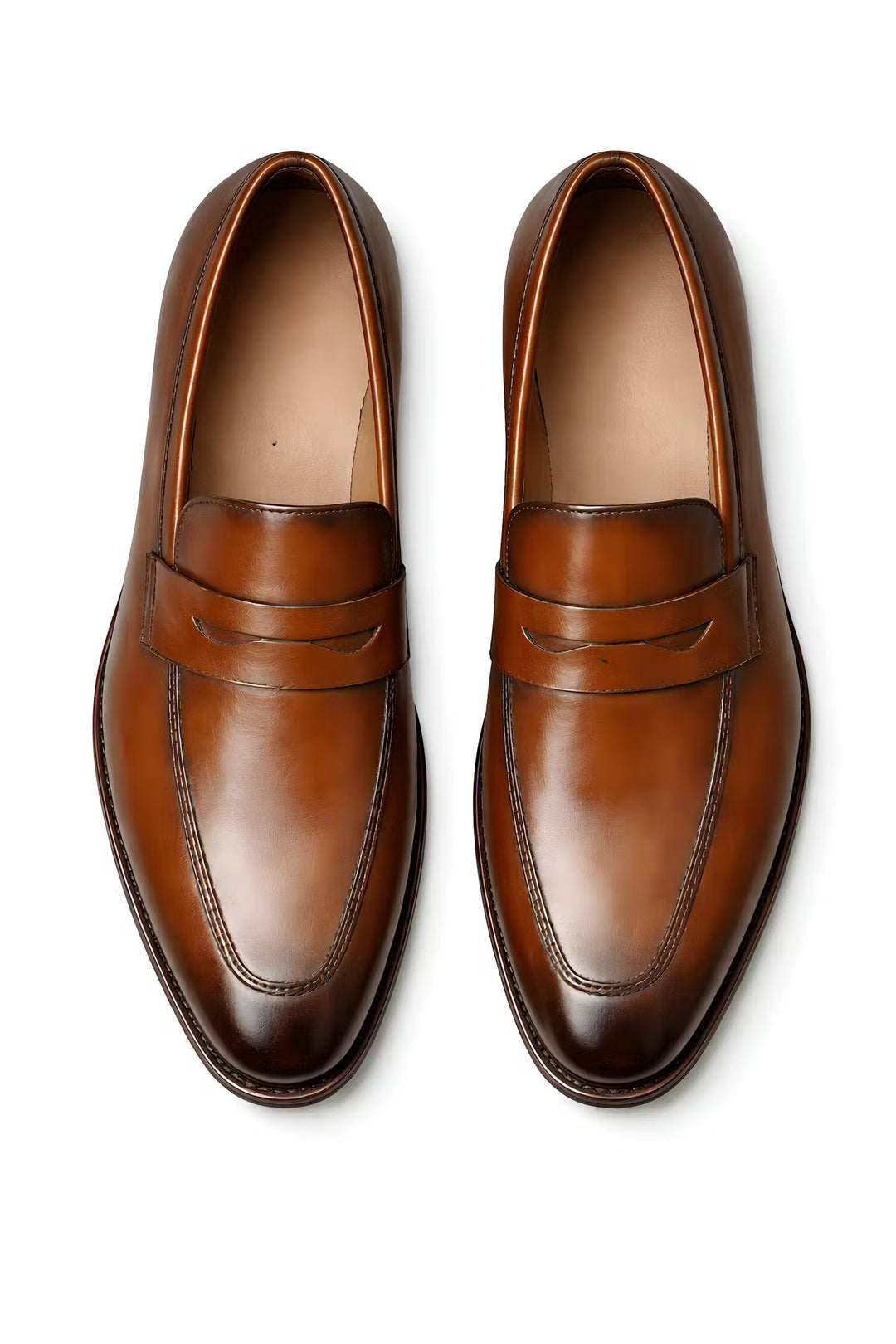 Charlie | Men's Tan Leather-Look Slip-On Penny Loafers