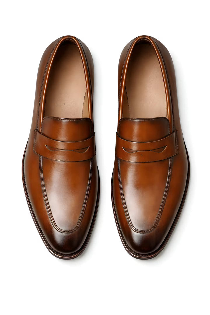 Charlie | Men's Tan Leather-Look Slip-On Penny Loafers