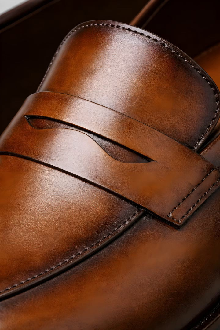 Charlie | Men's Tan Leather-Look Slip-On Penny Loafers