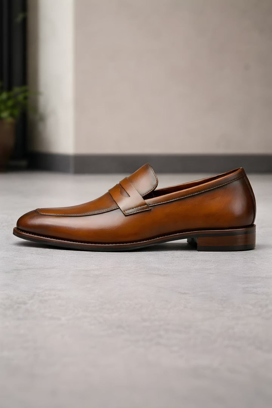 Charlie | Men's Tan Leather-Look Slip-On Penny Loafers