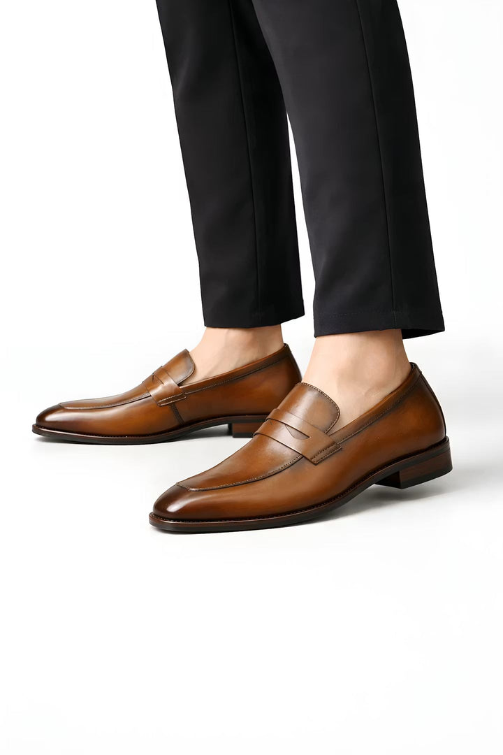 Charlie | Men's Tan Leather-Look Slip-On Penny Loafers