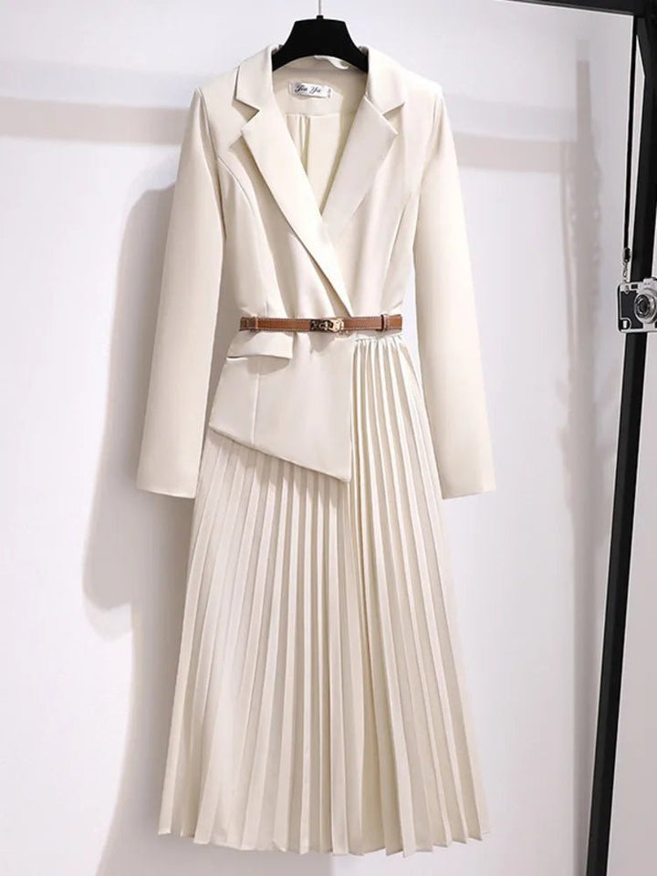 Lily | Midi Dress Belted Blazer Style Pleated
