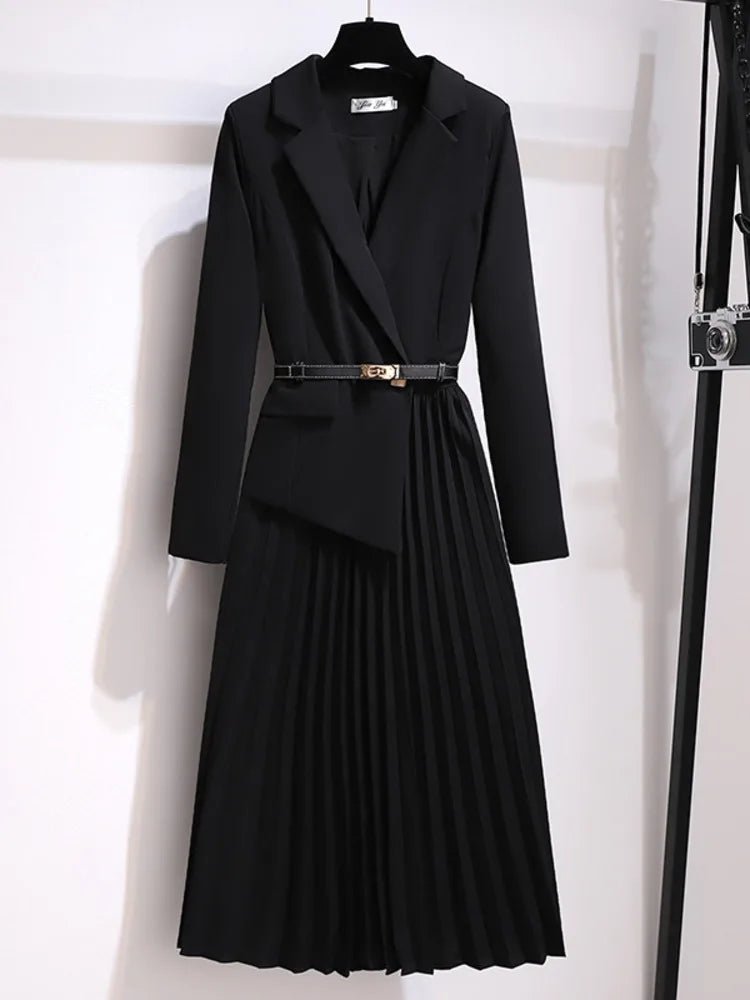 Lily | Midi Dress Belted Blazer Style Pleated