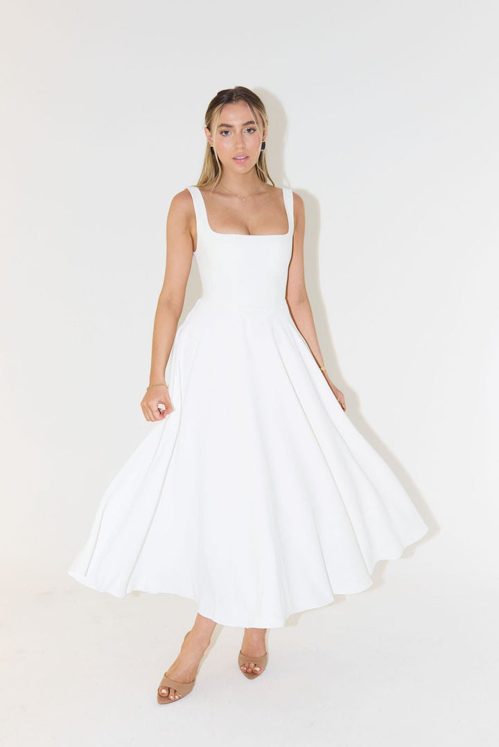 Lily | Midi Dress Square Neck A-Line Pleated Sleeveless